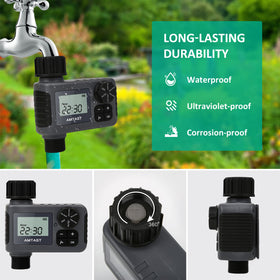 AMTAST Sprinkler Timer led-display provides easy program verification for busy days.
