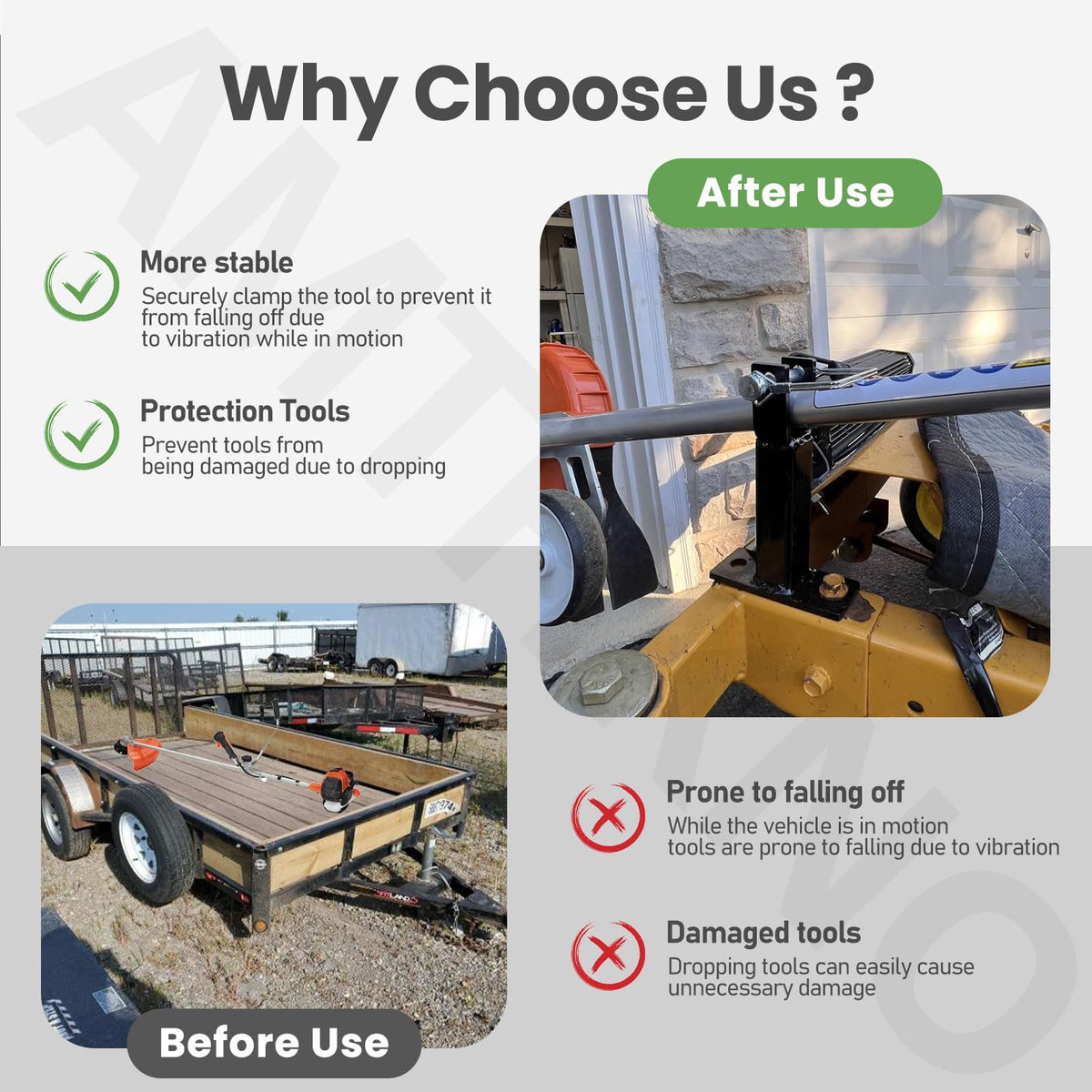 AMTHKNO trimmer rack lockable feature secures tools during transit.