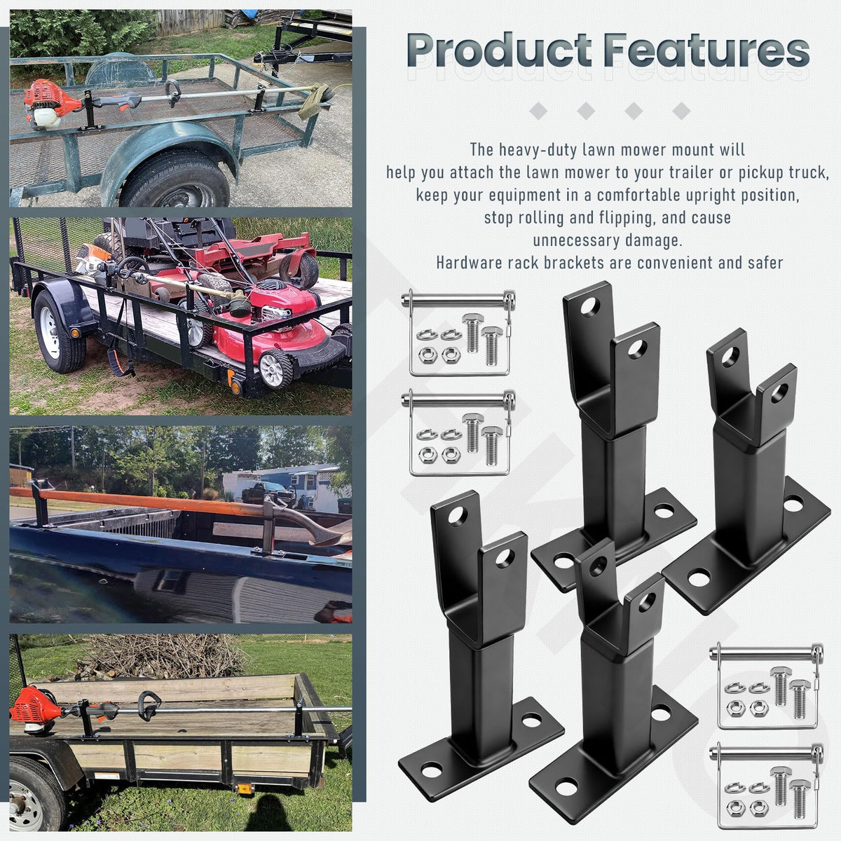 AMTHKNO rack package includes hangers, pins, and nuts for quick install.