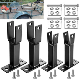 AMTHKNO trimmer rack side view showing secure trailer mounting for transport.