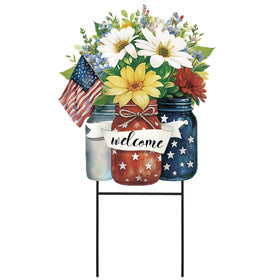 Amyhill 4th of July garden stake with patriotic mason jars for outdoor welcome display