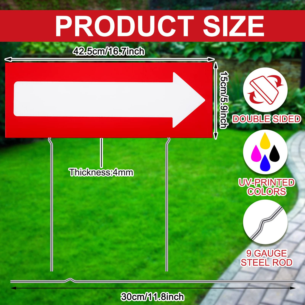 Amyhill directional yard stake, 12 inch metal, for stable ground insertion.