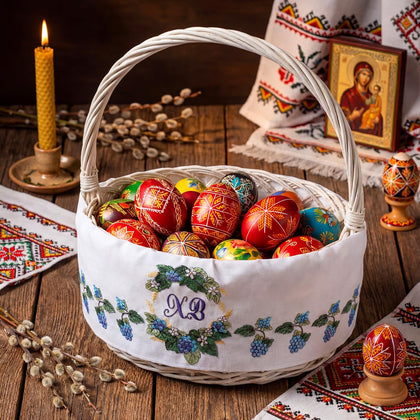 Amyhill Easter basket liner with XB embroidery for a tidy Pascha display.