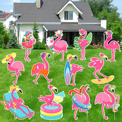 Amyhill flamingo yard signs 12-pack with stakes for easy lawn display