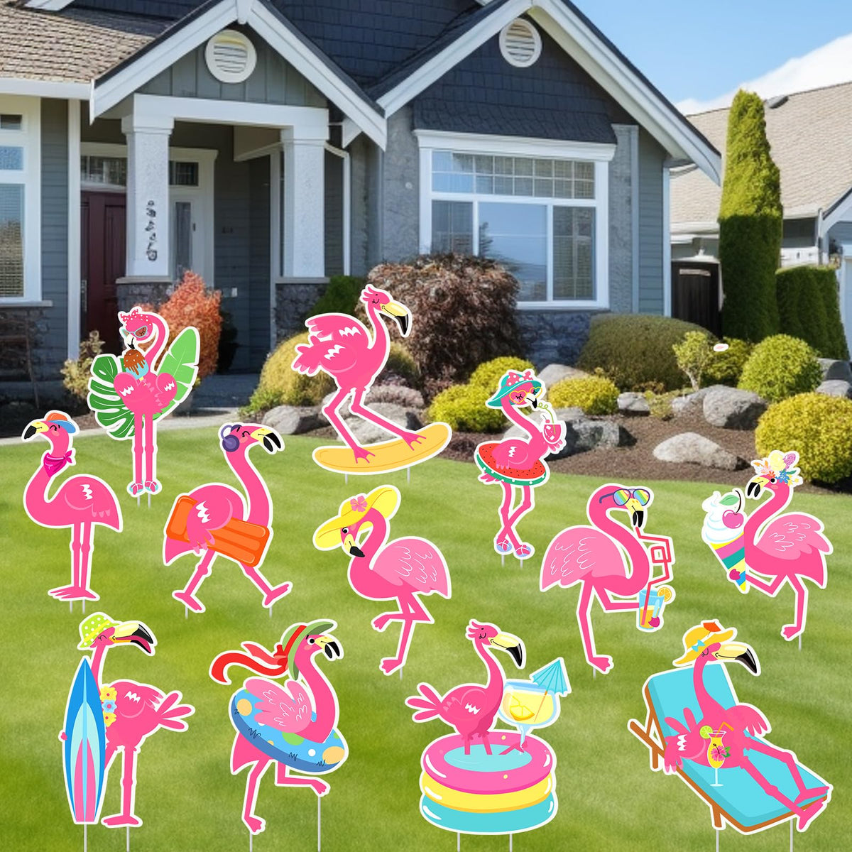 Amyhill yard signs with 3D-style patterns for lively coastal vibes