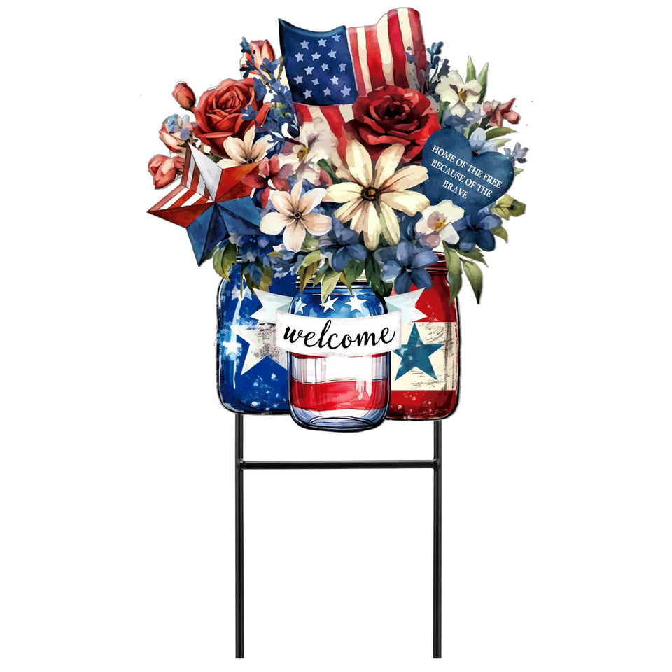 Amyhill fourth of July garden stake with mason jar design enhances festive curb appeal