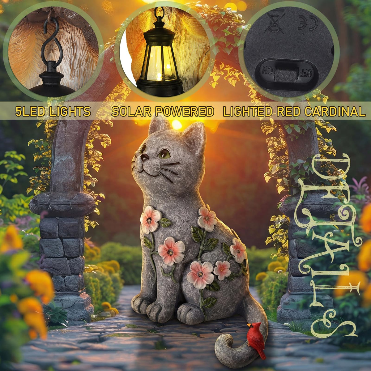 Amyhill garden decor cat statue illuminated to light walkways