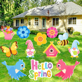 Amyhill Hello Spring yard sign 12-pack elevates curb appeal in any garden.