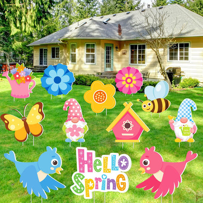 Amyhill Hello Spring yard sign 12-pack elevates curb appeal in any garden.