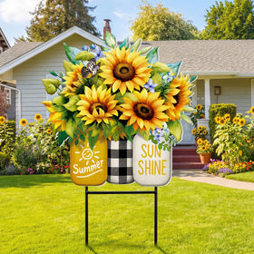 Amyhill metal garden stake with sunflowers stands sturdy in outdoor spaces