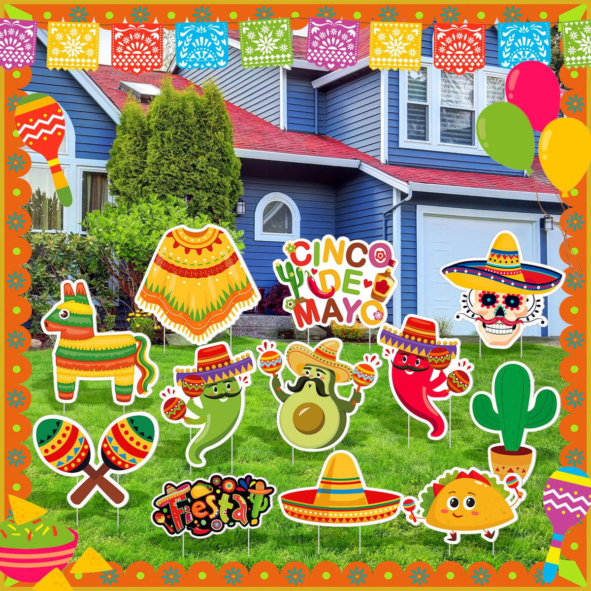 Amyhill colorful palette yard sign helps create a cohesive Cinco de Mayo theme.