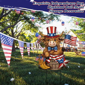 Amyhill patriotic Highland cow with star accents enhances yard decor for celebrations.