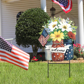 Amyhill patriotic yard sign in red white and blue enhances curb appeal