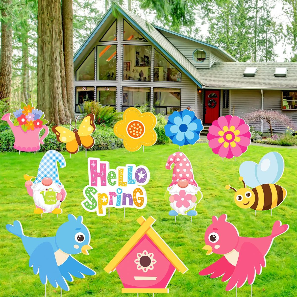 Amyhill sign designs feature bees, butterflies, flowers and a friendly gnome.