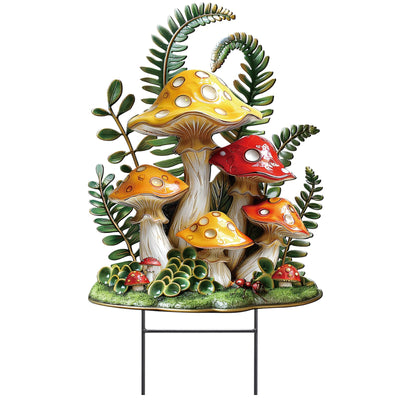 Amyhill spring mushroom garden stake planted in soil for vibrant outdoor decor.