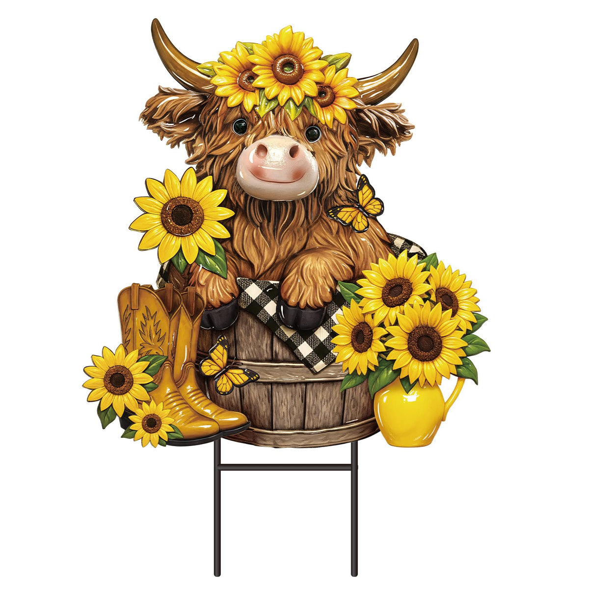 Amyhill summer Highland Cow garden stake with sunny colors for curb appeal