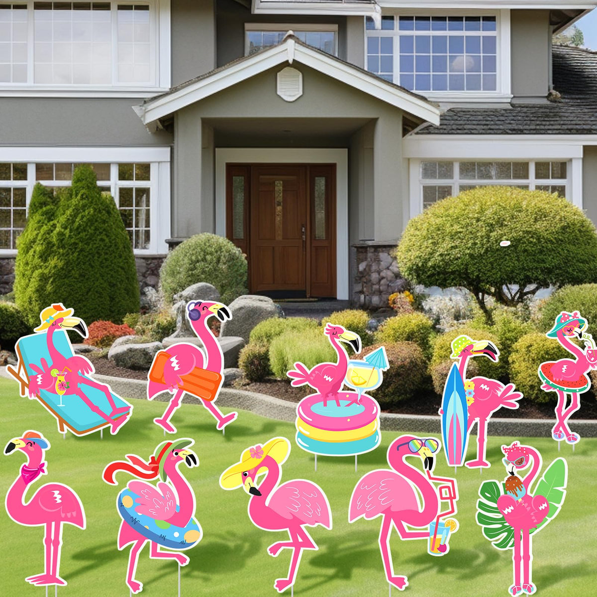 Amyhill summer party flamingo yard signs brightening lawns and sidewalks