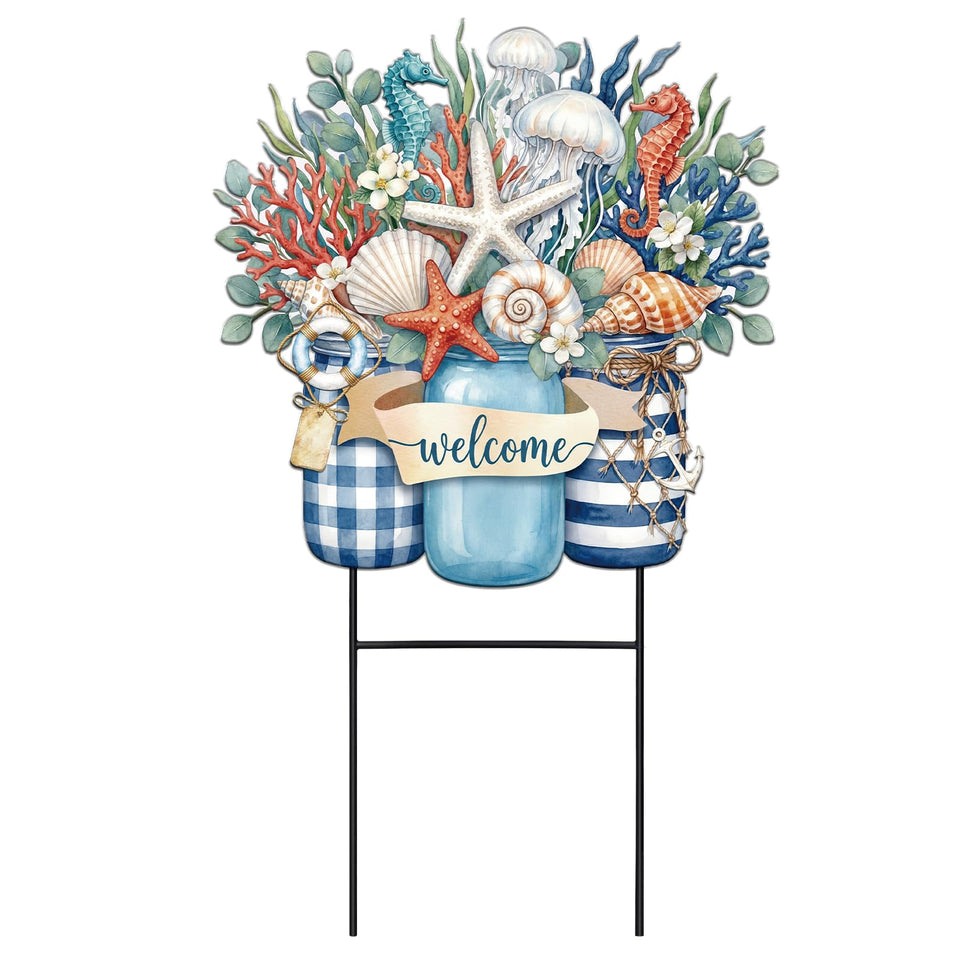 Amyhill welcome ocean garden stake with seashell design enhances outdoor curb appeal