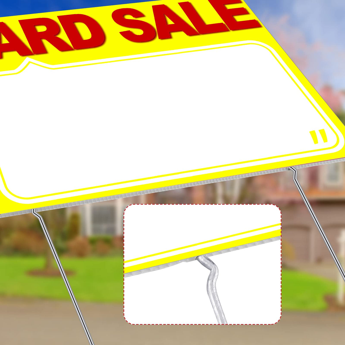 Amyhill yard sale sign double-sided closeup shows crisp print on durable plastic