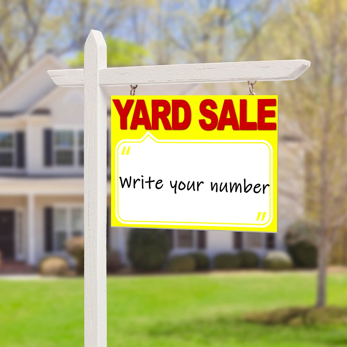 Amyhill yard sale sign in garden display enhances curb appeal and clarity