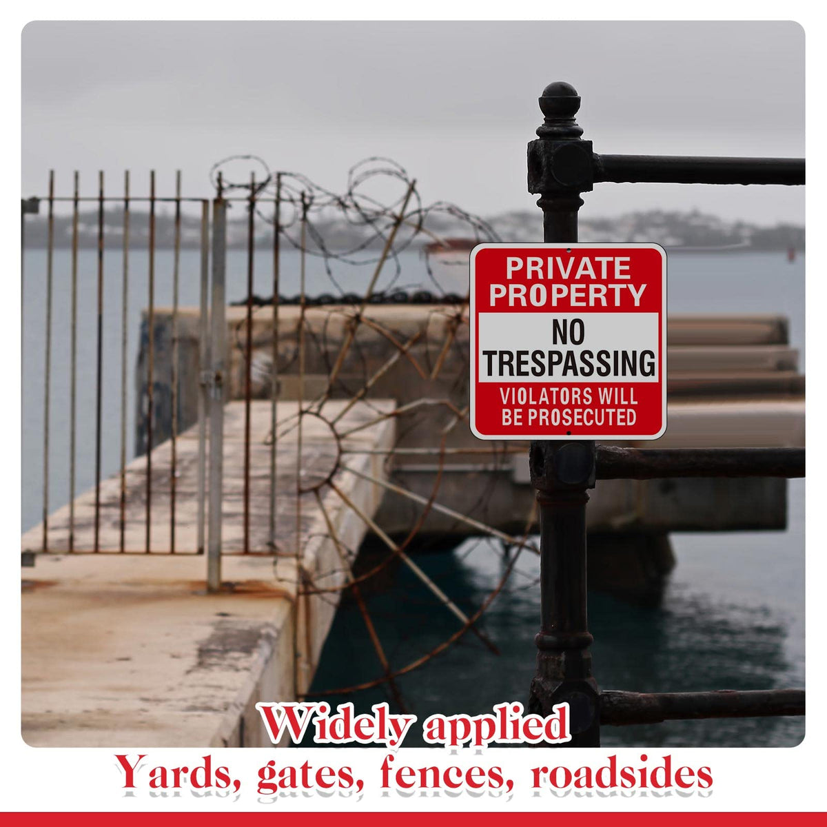 Amylove 8-pack no-trespassing signs, red background for cohesive property protection.