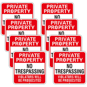 Amylove no-trespassing sign 12x12 red, clearly readable from distance.