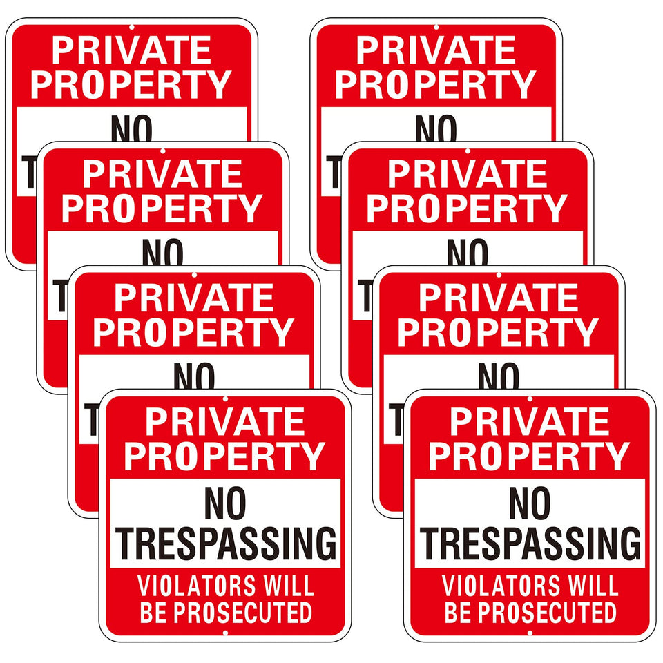 Amylove no-trespassing sign 12x12 red, clearly readable from distance.