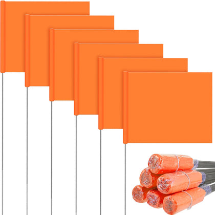 Amylove orange marking flags on wire for clear outdoor lawn marking