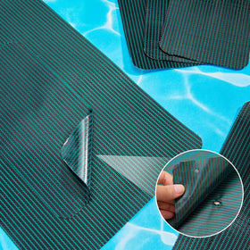 Amylove patch application on pool mesh demonstrates simple press-and-seal method