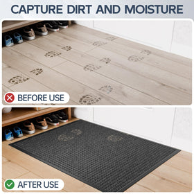 Amyracel all-season mat for outdoor use with dirt capture and water absorption.