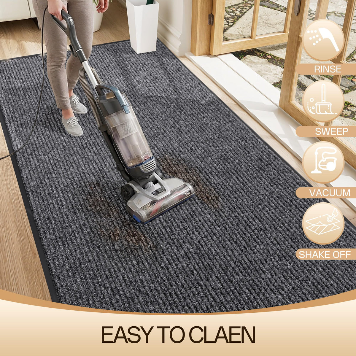 Amyracel easy-clean mat invites quick maintenance with vacuuming or rinsing.