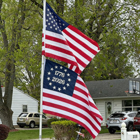 AMZFLAG 4x6 ft flag unfurling on a sturdy pole for porch display