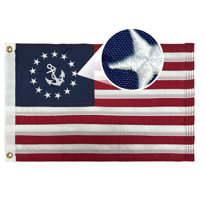 AMZFLAG American Yacht Ensign flag, embroidered, 12x18 inches, ideal for outdoor boat display and nautical pride.