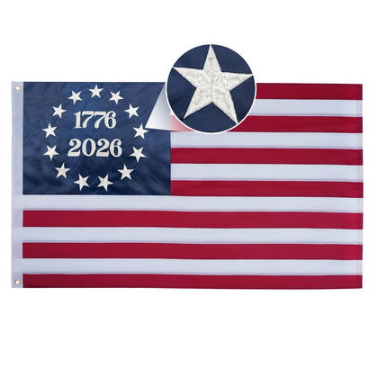 AMZFLAG embroidered stars on 3x5 Betsy Ross flag for durable patriotic display