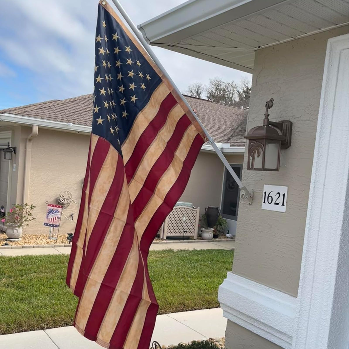 AMZFLAG heavy-duty embroidered flag resists fading outdoors.