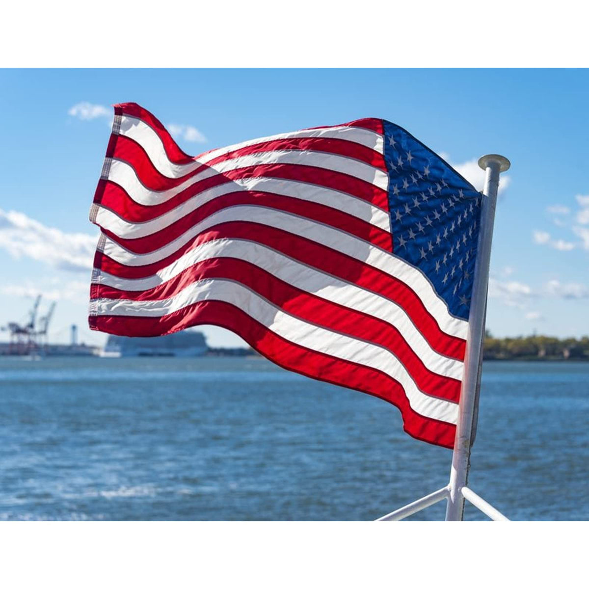 AMZFLAG high-density polyester flag withstands wind and weather.