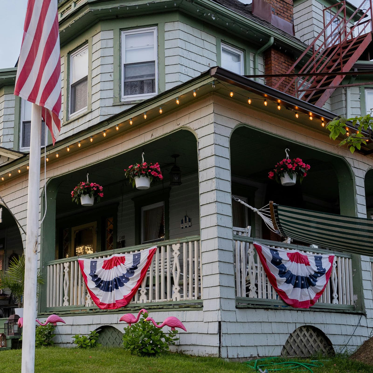 AMZFLAG porch-railing flag ready to hang on fences, rails, or porches for instant festivity.
