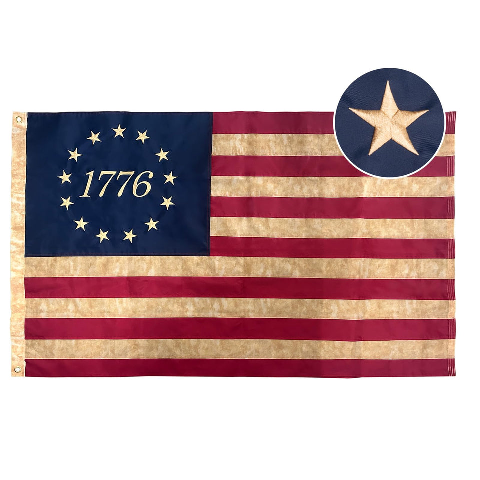 AMZFLAG tea-stained Betsy Ross flag, 3x5 ft, ideal for outdoor display.