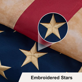 AMZFLAG tea-stained US flag embroidery enhances outdoor display.