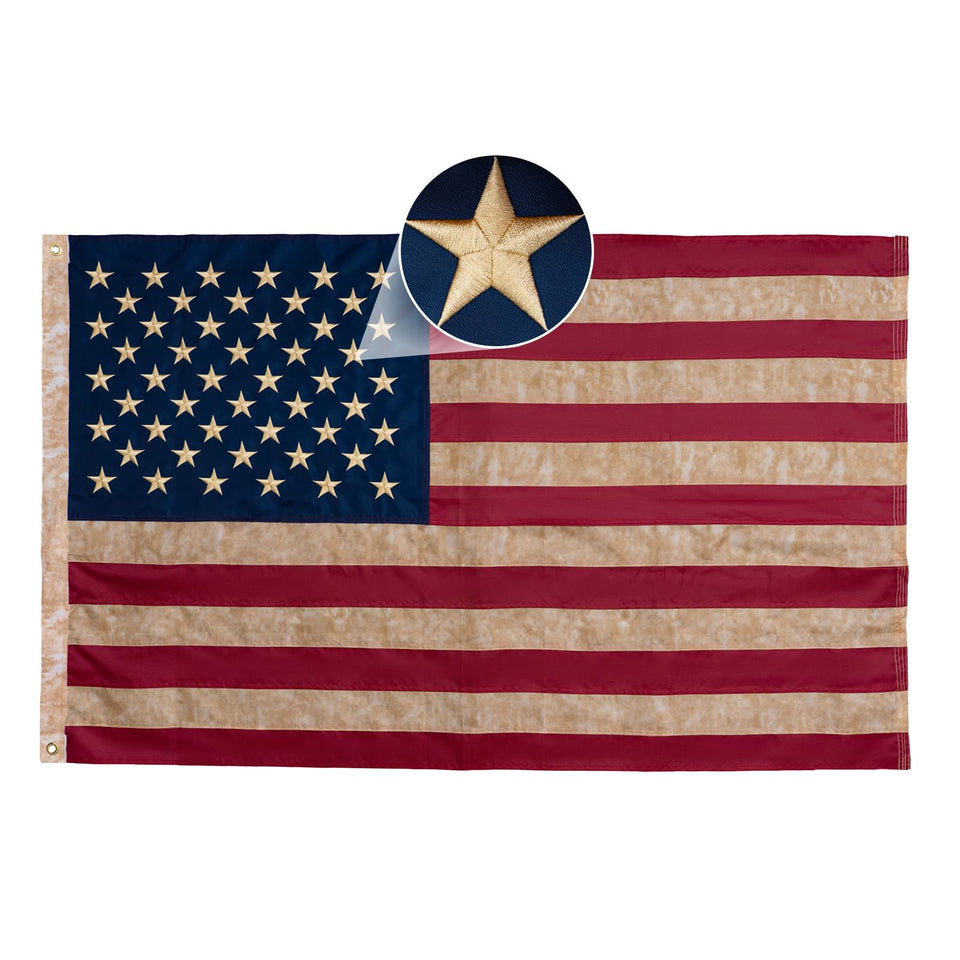 AMZFLAG vintage tea-stained 3x5 flag for nostalgic decor and display.