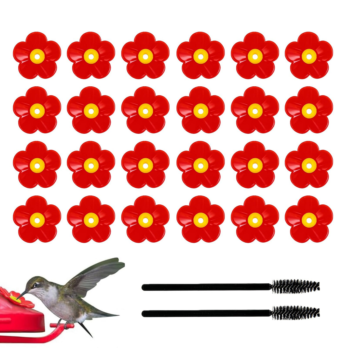 Amzlysdok hummingbird feeder flowers with red petals and yellow center attract more birds.