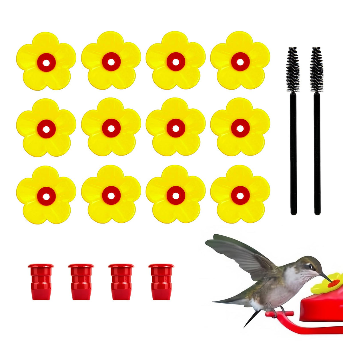 Amzlysdok hummingbird feeder replacement flowers attract more visitors with red petals and yellow centers.