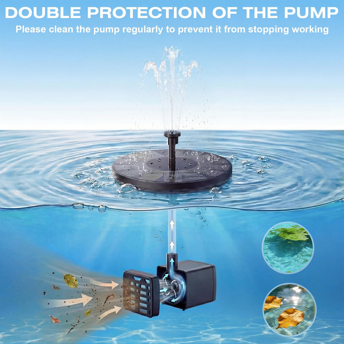 AMZtime easy setup for outdoor fountains in garden or pond.