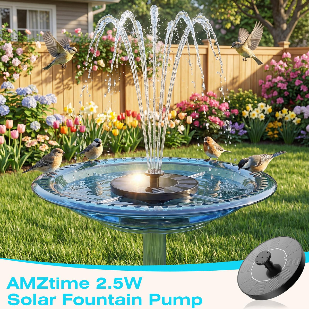 AMZtime height-adjustable solar pump showing 15-27 inch range.