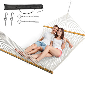 ANAGOO double hammock white bed, ideal for two-person backyard lounging.