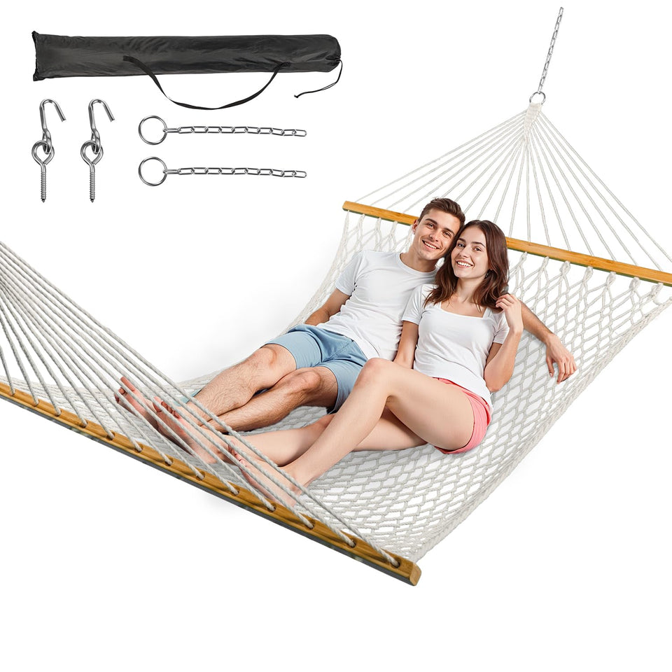 ANAGOO double hammock white bed, ideal for two-person backyard lounging.