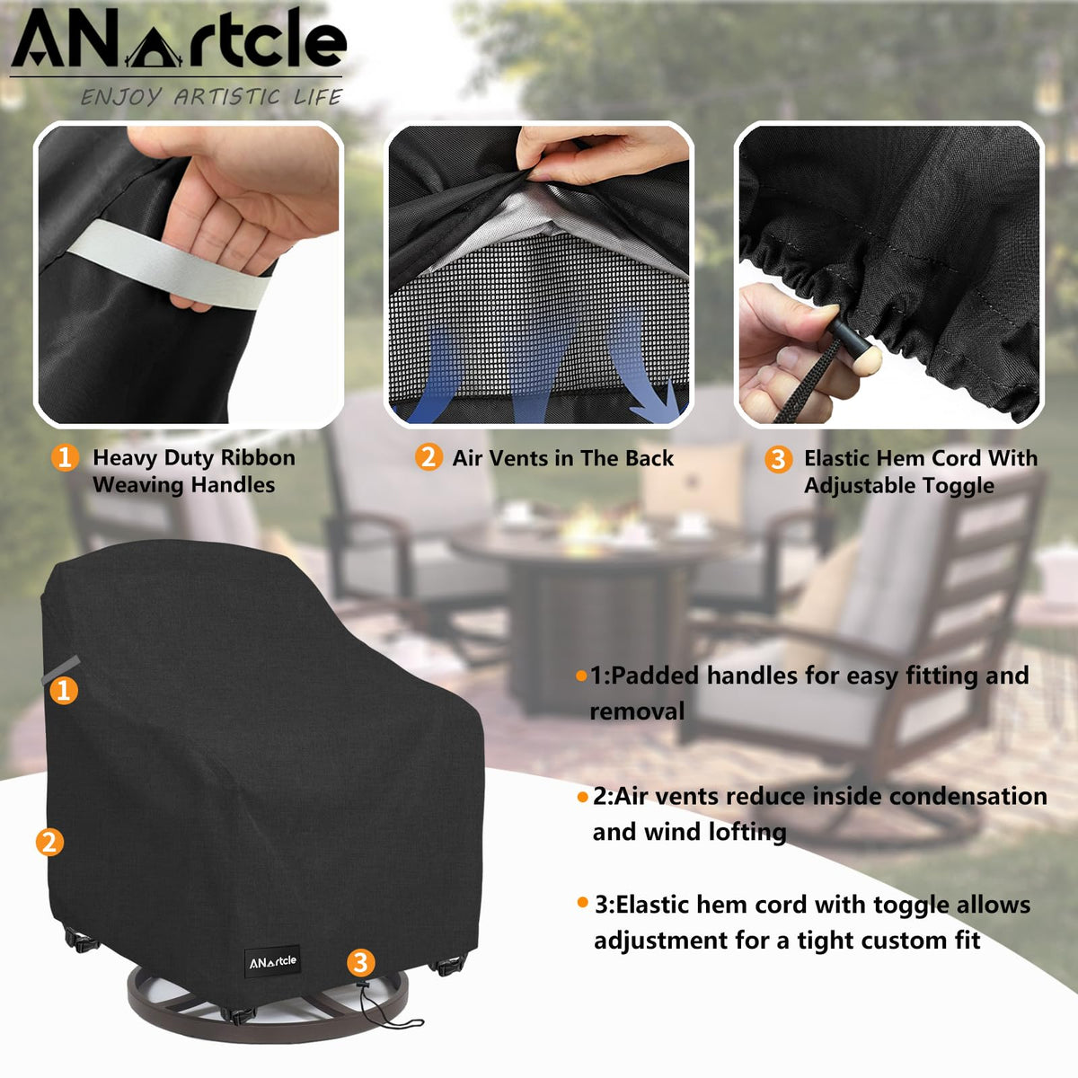 ANartcle one-click close straps secure the cover on windy days and reduce movement.