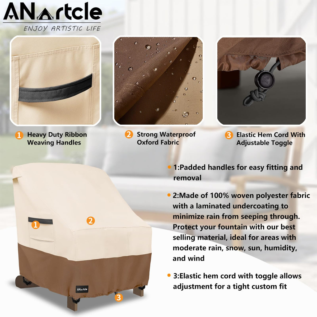 ANartcle cover features 1-click straps for secure fit on windy days