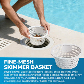 ANATIA skimmer basket shows large capacity for surface debris collection.