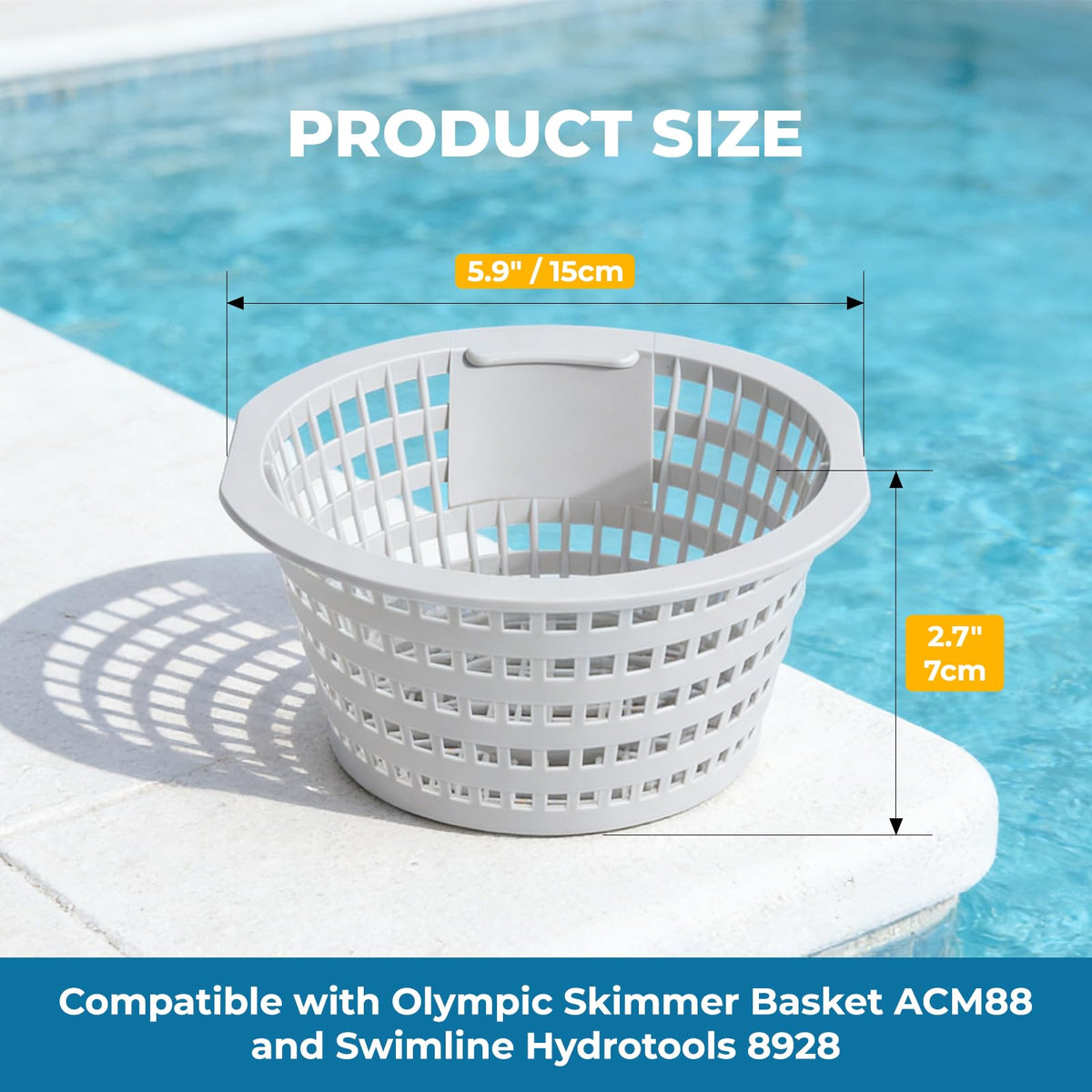 ANATIA skimmer basket with ACM88/Swimline 8928 compatibility for a secure replacement.